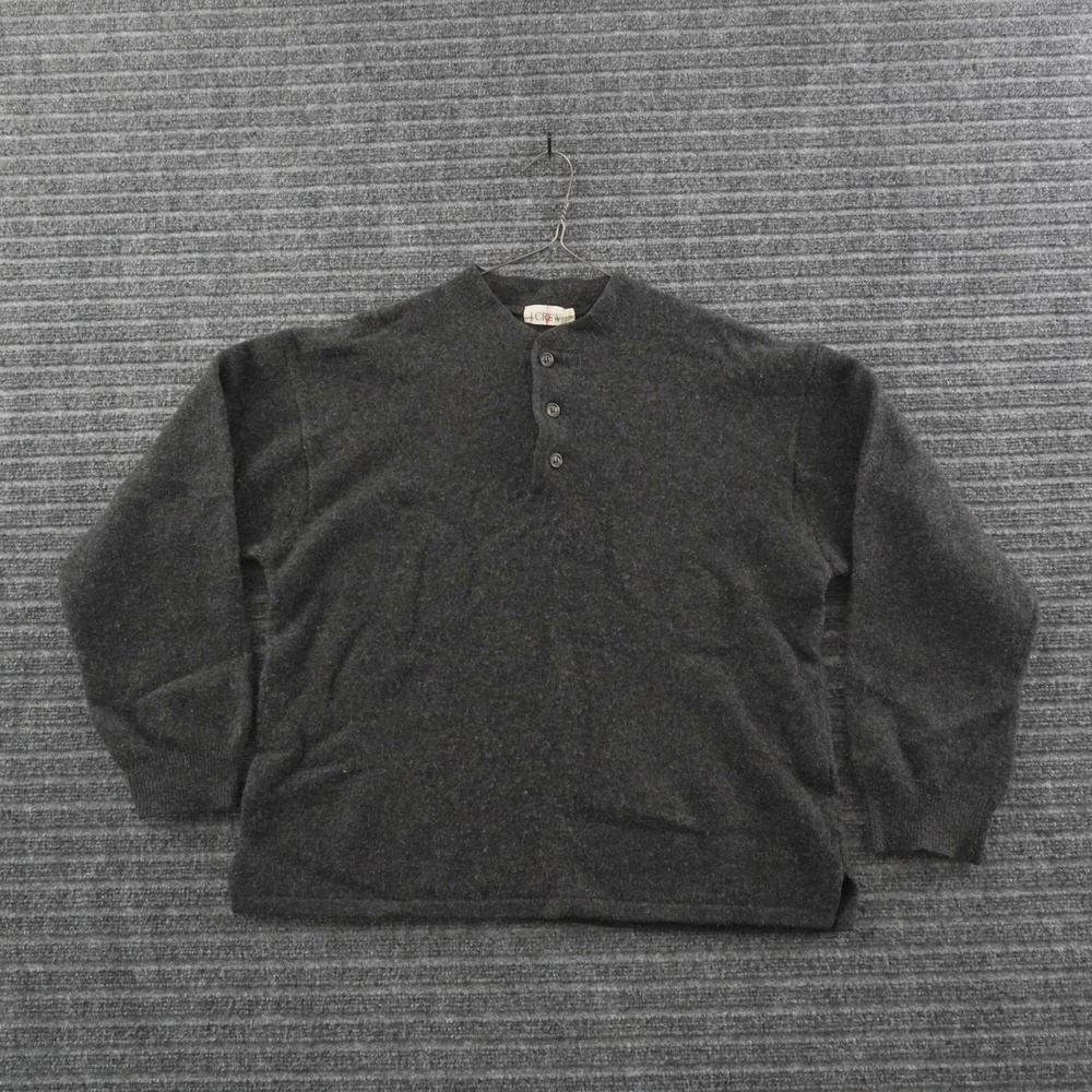 Vintage 90s J. Crew Oarsman Henley Sweater Large Gray Wool Long Sleeve Pullover